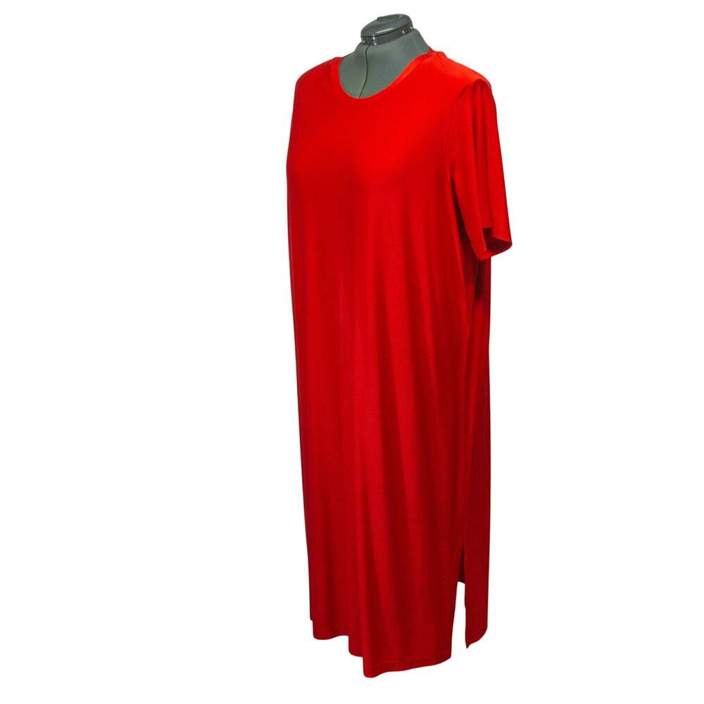 Vintage Lane Bryant Designs Dress 26 28 3X Orange Acetate Jersey Midi Maxi Split